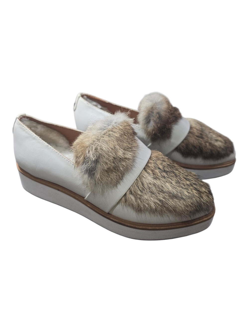 Australian Luxe Collective White Leather & Fur  Platform Loafers